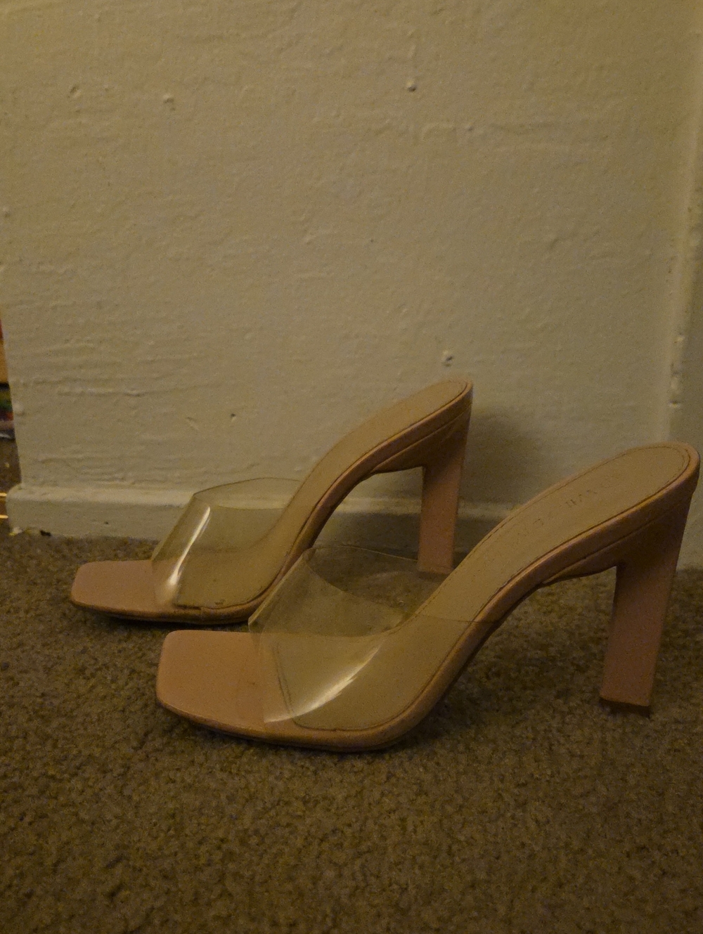 Nude Clear Strap High Heel Mules